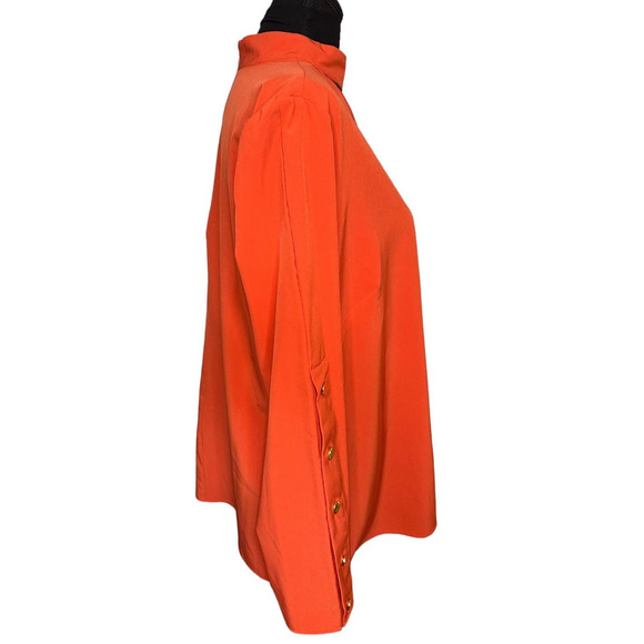 Chico's Orange Long Sleeve Choker Neck Blouse, Chico's Size 2 (M) - Picture 2 of 6